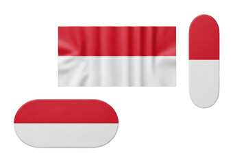 Three indonesian flag icons showing red and white stripes isolated on transparent background