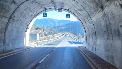 street road tunnels fog winter egnatia street ioannina greece