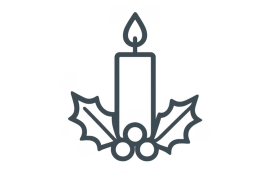 Christmas candle with holly leaves and berries showing festive winter holiday decoration, transparent background - Powered by Adobe