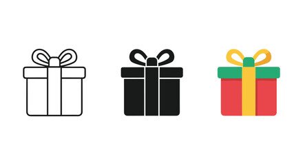 Gift box icons in different colors and styles