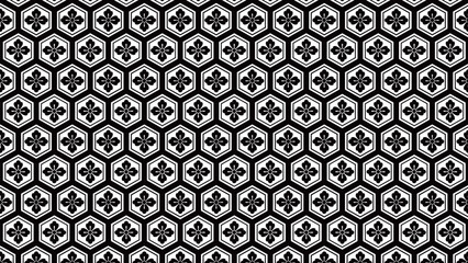 亀甲花菱文様（背景透過・モノクロ）