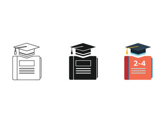 Graduation cap on top of books icon set in different colors