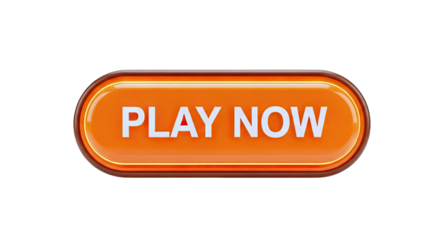 Play Now Button - Orange Glossy Icon on White Background - Powered by Adobe