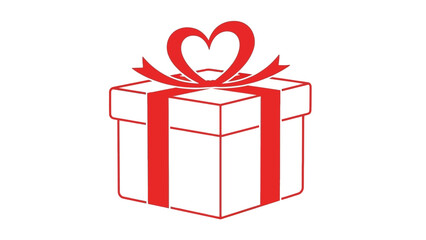 White gift box with red ribbon and heart shaped bow.