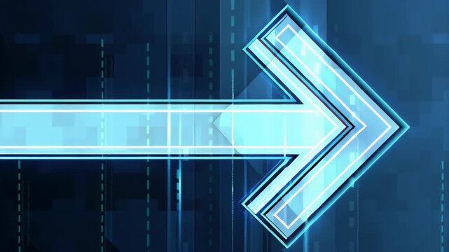 Abstract background with glowing blue arrows concept. Pointing upwards icons showing growth and success in tech industry business on dark blue gradient background.