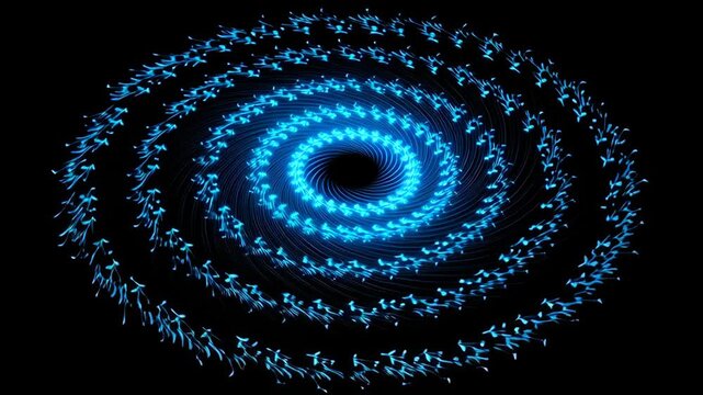 Abstract background with glowing blue arrows concept. A swirling pattern that suggests motion and innovation in a digital environment.