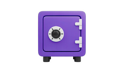 A 3D rendered purple safe with a combination lock and black feet on a transparent background symbolizing security and wealth storage © rohmat