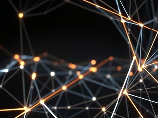 Network connections and nodes in a digital web, illustrating data transfer and communication in a futuristic cyber environment.