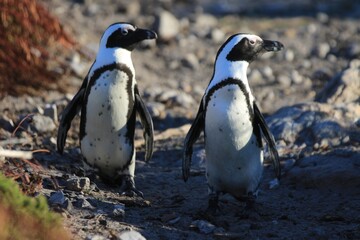 Two African Penguin Fledglings Among Brush © Bossa Art