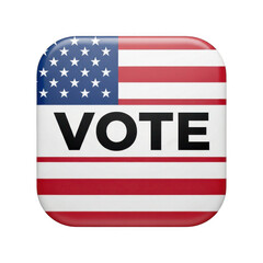 United states flag button with vote text isolated on transparent background
