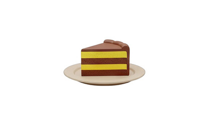 A Decadent Slice of Chocolate Layer Cake with Rich Yellow Filling Served on a Simple White Plate with a Transparent Background Featuring Detailed Textures and Realistic Lighting