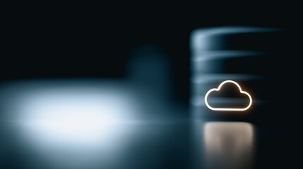 A minimalist rendering of a cloud computing concept, using ethereal lighting. with the glowing icon. This sleek image represents the seamless integration of technology.