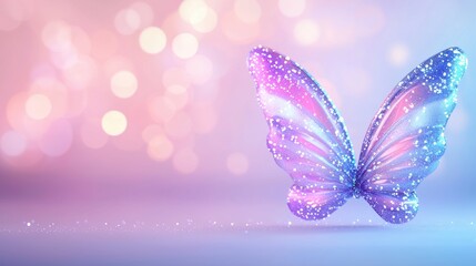 Fototapeta premium wing fantasy Fairy wings with iridescent colors and sparkling glitter, soft bokeh background, representing enchantment and whimsy