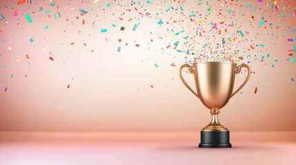 trophy rainbow Gold trophy with rainbow confetti falling around, festive and celebratory image