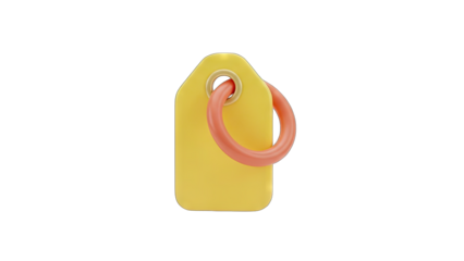 A 3D Yellow Rectangular Tag With a Coral Ring Attachment Isolated On A Transparent Background