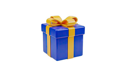 A Detailed 3D Rendered Blue Gift Box With A Yellow Ribbon And Bow Sitting On A Transparent Background