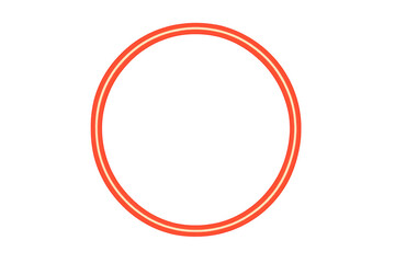 Red glowing neon circle frame, electric light border on transparent background, futuristic design element