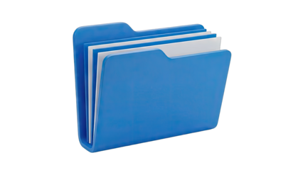 A Blue Folder Icon Containing White Paper Documents Floats on a Transparent Background Representing Organization and Data Storage