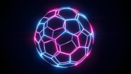 Fototapeta premium Neon Soccer Ball with Pink and Blue Lights on Dark Background