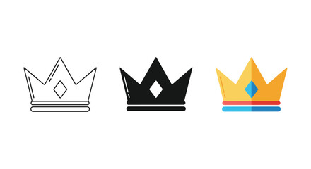 Crown icon set in different colors and styles