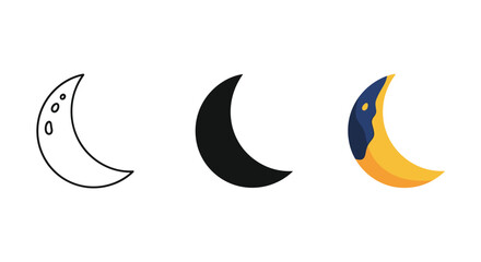 Crescent moon symbols in different styles