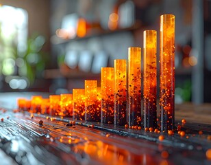 Illuminated chart with glowing columns depicting ascending progress