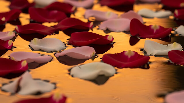 Rose Petal Reflections on Golden Water - Powered by Adobe