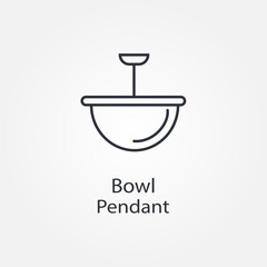 Elegant hanging light fixture illustration, featuring a bowl pendant lamp in crisp black and white. Ideal for interior design brochures, architectural renders, real estate ads, or loft style publicati