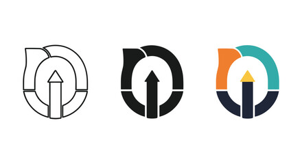 Logo design variations featuring arrow and circle elements