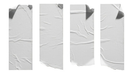 Four vertical strips of wrinkled white tape or paper isolated on black background