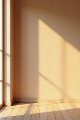 Sunlit Empty Room with Wooden Floor and Beige Walls Perfect for Interior Design Inspiration