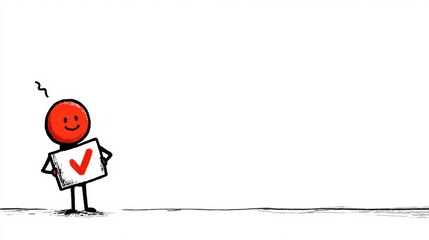 Mascot Celebrates Achievement by Holding a Check Mark Sign in a Minimal Style With a Blank Background