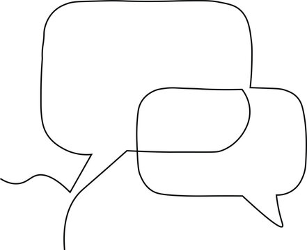 Continuous one line two overlapping speech bubbles Minimalist style representing concept of conversation, communication, chat, message, logo and illustrations. 