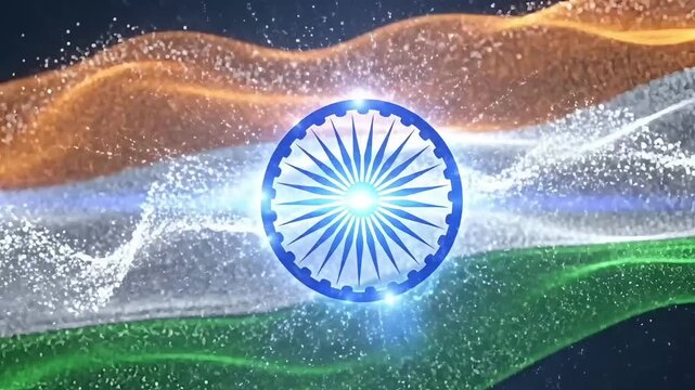 Republic Day Indian tricolor abstract wave animation video footage with Ashoka Chakra on 26 January and 15 August showing independence motion graphic pride