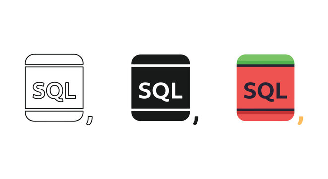 Sql database icon set in different color and style