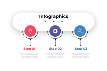 Process infographic design with icons and 3 steps. Business infographics template can be used for presentations, workflow layout, process diagram