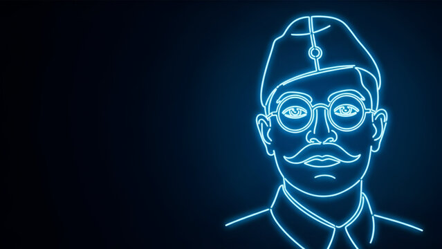 Republic Day Indian freedom hero Netaji Subhash Chandra Bose neon portrait art on 26 January and 15 August showing independence vision army parade spirit unity pride history
