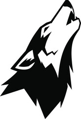 Black silhouette of a howling wolf head detailed fur texture on transparent background