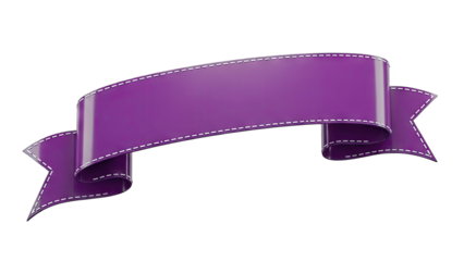 Purple Ribbon Banner with Stitched Details on White Background
