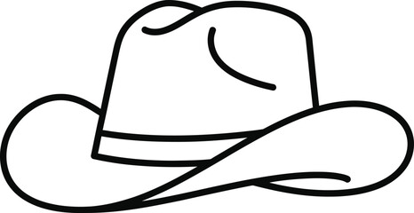 Simple black and white line drawing of a cowboy hat isolated on transparent background