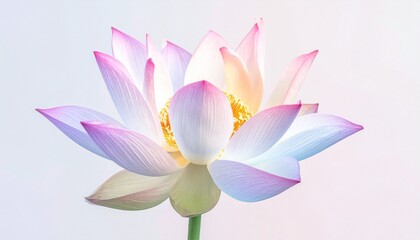 Fototapeta premium Pastel lotus flower with layered petals and yellow center on soft gradient background