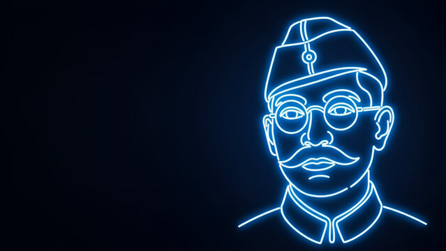 Republic Day Indian freedom hero Netaji Subhash Chandra Bose neon portrait art on 26 January and 15 August showing independence vision army parade spirit unity pride history
