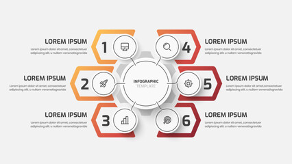 Infographic Template Presentation with Abstract Design, Thin Line, Gradient Color, Six Numbers and Icon