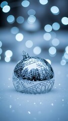 Snowy Christmas Ornament in Winter Wonderland Scene