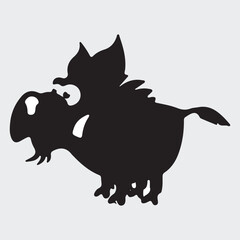 Black and white cartoon dragon silhouette vector illustration...