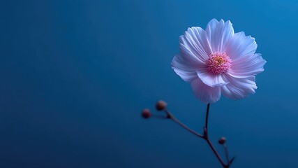 Obraz premium Dreamy floral meditation art on blue, modern minimalist style with generous copy space for wellness, spa, holistic and lifestyle visuals.