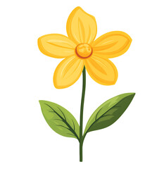 Fototapeta premium Bright Yellow Flower with Green Leaves on Transparent Background Illustration