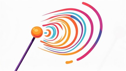 Stylized, colorful illustration featuring a swirling design emanating from a central orb on a wand