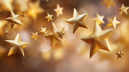 Golden Stars Falling Against a Soft Blurred Background with Glowing Lights and Sparkles for Celebration or Holiday Themes