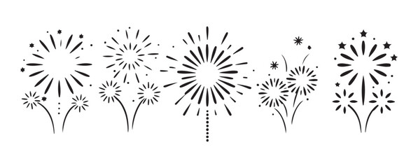 Obraz premium Collection of various firework designs featuring star and dot details for diverse celebratory occasions